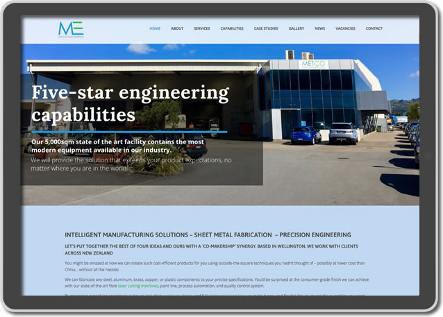 Metco website home page - engineering copywriting example